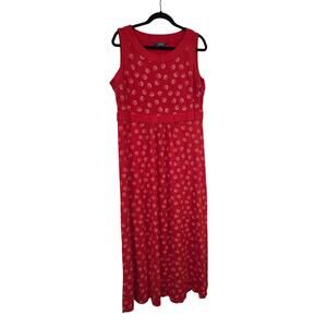 Lands End Red Print Maxi Dress L Stretch Sleeveless